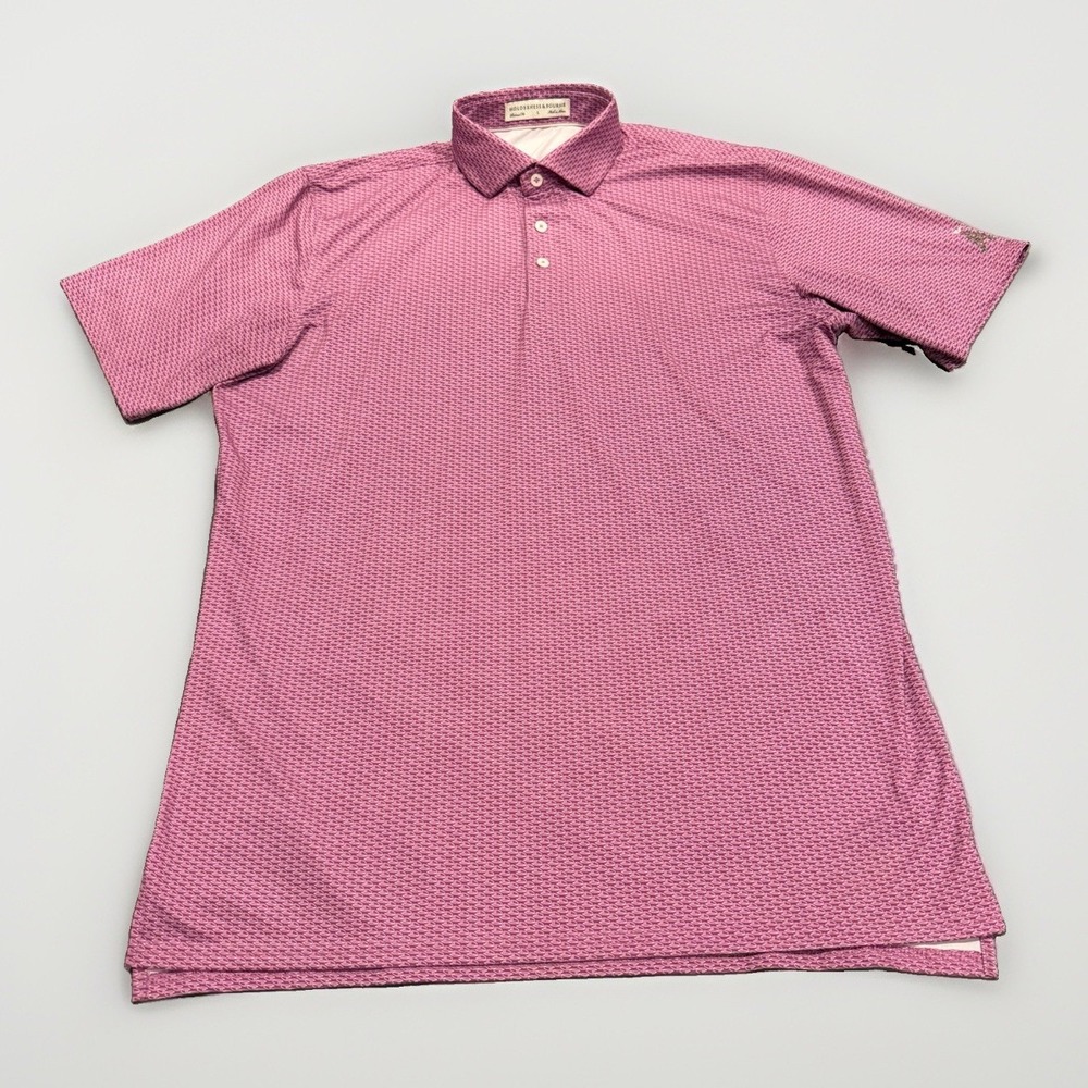 Holderness & Bourne The Frame Polo XL Golf Polo Performance Purple White AOP Geo
